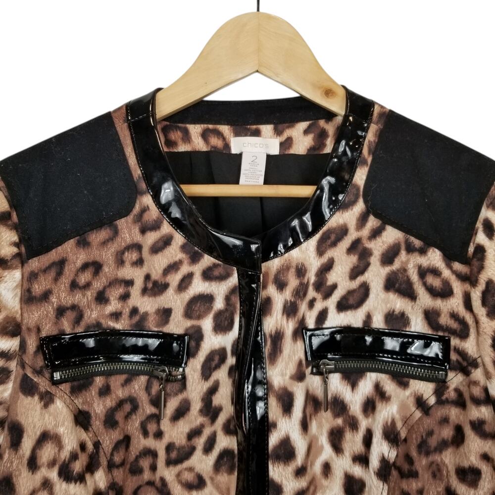 Chico's Women's Leopard Print Jacket Black Tan Brown Size Large - Picture 4 of 8